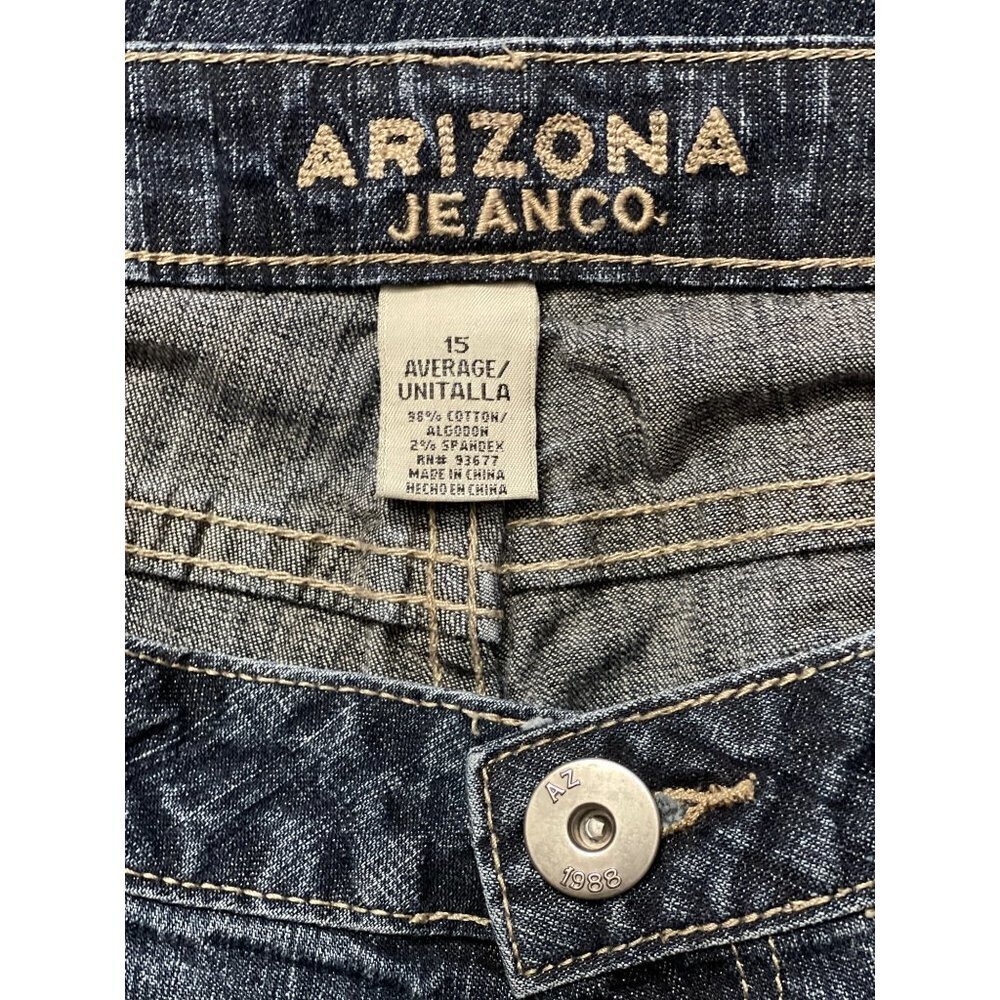 ARIZONA Mid-Rise Dark Jeans Juniors 15 Average Straight Leg Stretch‎ Lt Distress - Picture 8 of 13
